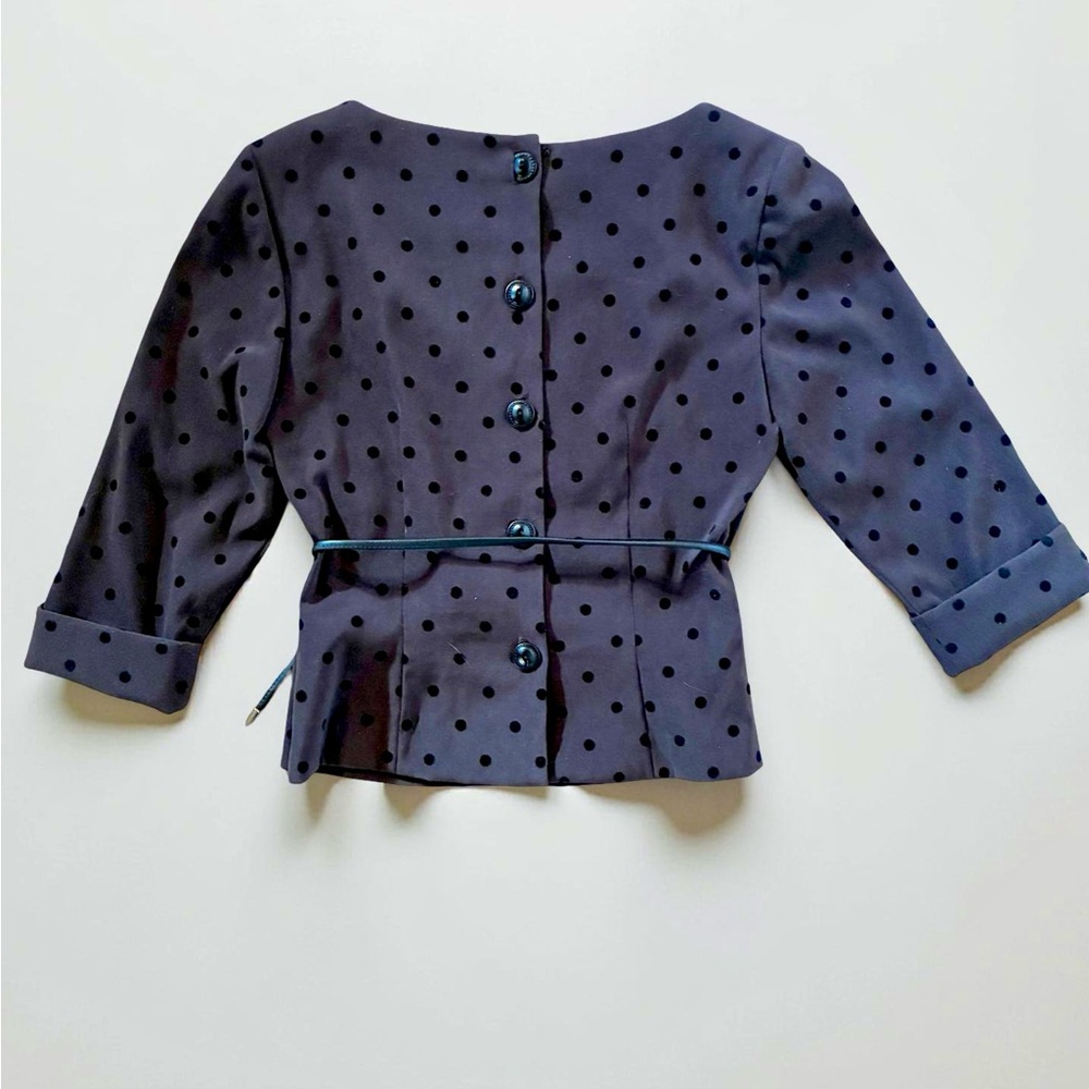 Positive Attitude Brown and Black Polka Dot Top with Belt and Button Back - Picture 5 of 6